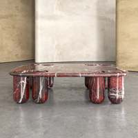 Table d'appoint personnalisée en pierre de travertin rouge, élégante, simple et élégante pour salon, table basse en marbre naturel