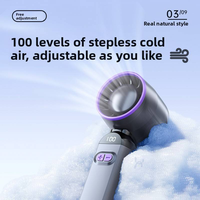 Ventilador de Mano Turbo de 100 Velocidades Ajustables, Pantalla LCD Digital, Mini Ventilador de Refrigeración Portátil Recargable con Soporte Plegable