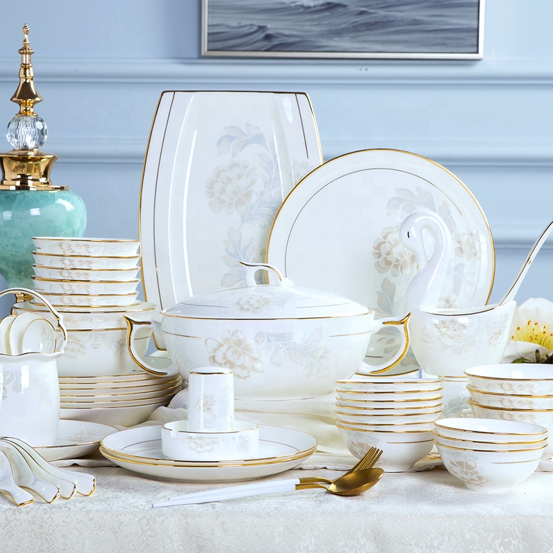 Bán Buôn Thiết Kế Mới 60 Cái Tấm Gốm Bát Muỗng Bộ Đồ Ăn Xương Tốt China Dinner Sets