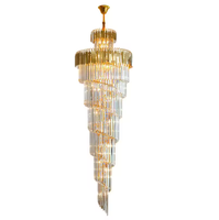 Lustre moderne en cristal doré de luxe à LED, grand et long, pour hall d'hôtel, escalier, salon