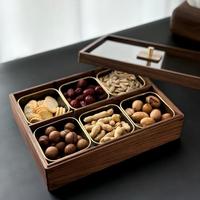 Houten fruitmand met deksel, Chinese minimalistische stijl, verdeeld dienblad voor woonkamer, huishoudelijk gebruik, vochtbestendige opbergdoos