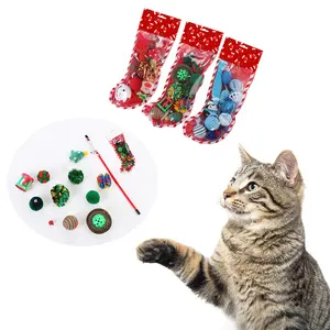 Pet Supplier Cat Toy OEM Custom 2021 Christmas Different Designs 6 Pack Soft Plush Mini Toys for Cats Interactive
