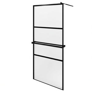 Mampara de ducha rectangular de aluminio y vidrio ESG negro con estante, diseño minimalista para cuarto de ducha - Product Image 1