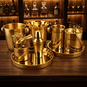 Juego de Herramientas de Bar de Metal Chapado en Oro, Kit de Bandeja para Mezclar Cócteles, Juego de Servicio de Bebidas con Forma Personalizada y Acabado Pulido - Product Image 4