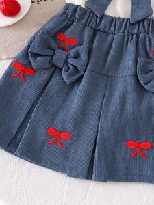 Nouvelle Collection É<span class=keywords><strong>t</strong></span>é Vêtements pour Enfants Ensemble Deux Pièces pour Bébé Fille <span class=keywords><strong>T</strong></span>-<span class=keywords><strong>Shirt</strong></span> <span class=keywords><strong>Blanc</strong></span> Jupe Bleue Coton Manches Courtes Grand Nœud - Product Image 6