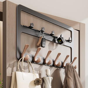 <b>Wall</b> Mounted Coat <b>Rack</b> With Wooden <b>Hooks</b> Heavy Duty Door Back Type Minimalist Clothing Organizer Rectangle Shape - Product Image 1