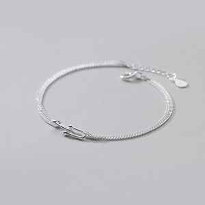 Pulsera de plata de ley 925 hecha a mano para mujer, cadena de eslabones de doble capa, con cierre en forma de U - Product Image 5