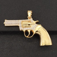 Vente en gros de bijoux en diamant en acier inoxydable plaqué or 18 carats TikTok Pendentif Offre Spéciale arme pistolet Style de mode Pack unique inclus