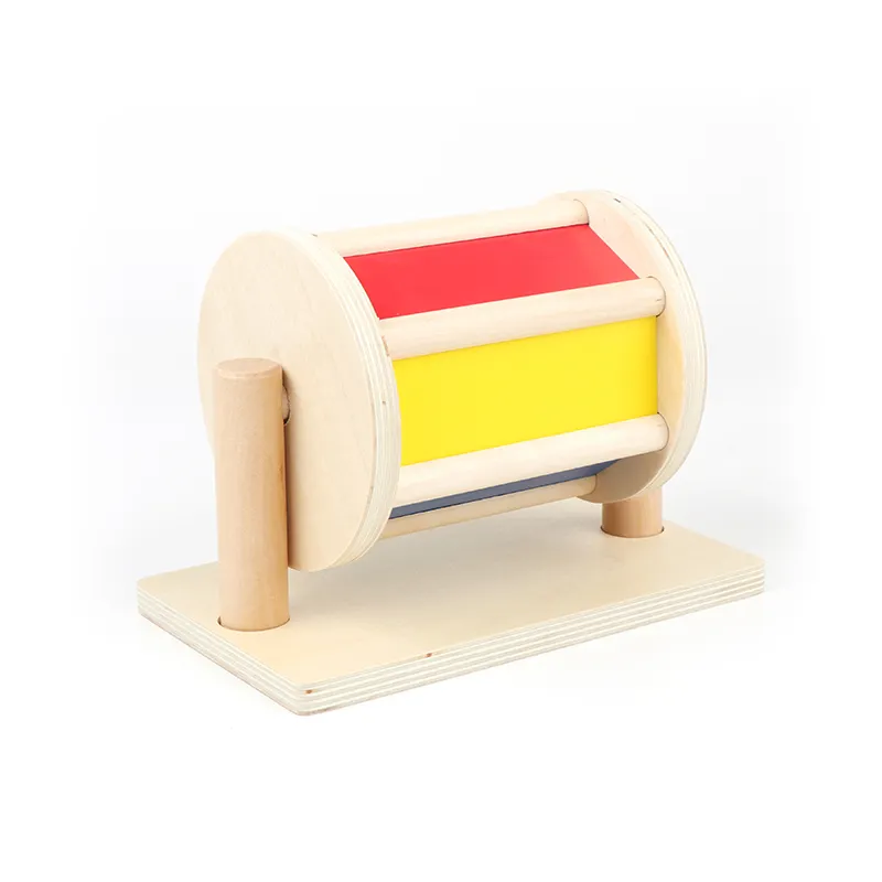 Bloques de tambor de arcoíris para colorear de madera al por mayor, juguetes de aprendizaje para niños, juegos educativos con espejo y campana