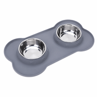 Bols pour chiens et chats en acier inoxydable double paroi avec logo personnalisé et tapis d'alimentation en silicone en forme d'os pour nourriture et eau pour animaux de compagnie
