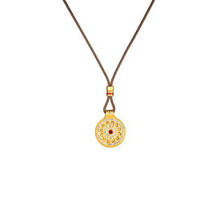 Gold Plated Eight Treasure Compass Necklace Zinc Alloy Sweater Chain With Red Stone Pendant Daily Wear Gift Jewelry - Product Image 5