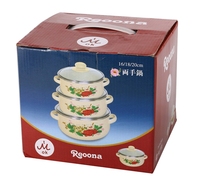 6pcs Set Panci Masak Murah Promosi Hadiah Warna Putih dengan Tutup Kaca untuk Sup Susu Set Casserole Enamel
