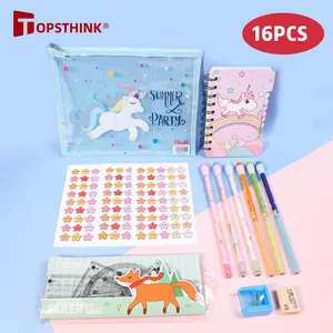 Collocazione gratuita ritorno a scuola forniture cancelleria per cartoni animati bambini rosa ragazze personalizzato unicorno carino Set regalo stazionario