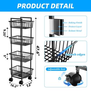 Estante de almacenamiento de frutas y verduras rodante de 4 niveles de nuevo estilo de tendencia Simple, organizador de cocina de alambre de Metal, soportes de almacenamiento de ruedas - Product Image 2