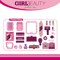 Ensemble de jeu d'imitation en plastique : Coiffeuse de simulation pour enfants avec miroir et valise de transport pour filles