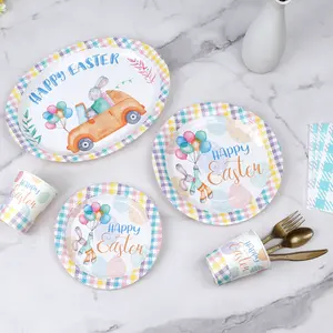 Lapin oeuf assiette en papier tasse serviette décoration de fête de pâques