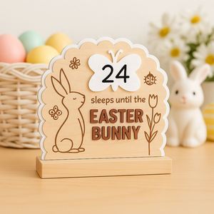 Letrero de mesa de cuenta regresiva de conejito de Pascua de madera y acrílico, reutilizable, 16,5x16,5 cm - Product Image 3