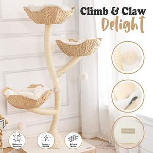Großhandel Blume Katze Kletter rahmen Baumhaus Moderne bequeme Turm Kratz bäume Scratcher Holz Kratz baum - Product Image 5