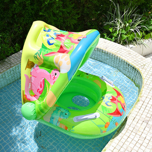 Anillo de natación inflable para niños con diseño de dinosaurio y toldo parasol de 57x65cm, juguete acuático para uso en piscina - Product Image 1