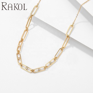 RAKOL NP5077 Gold-Plated Link Paperclip Chain Women's Gift Hiphop Necklace - Product Image 4