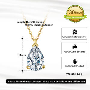 BAPN10 kalung pir 925 perak murni 14K berlapis emas pir potongan kubik zirkonia berlian liontin kalung untuk wanita stok AS - Product Image 2