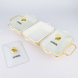 Yeni lüks altın demir çerçeve reşo çanak, restoranlar için gıda ısınma konteyner, seramik saksı alkol ısıtma reşo çanak - Product Image 5