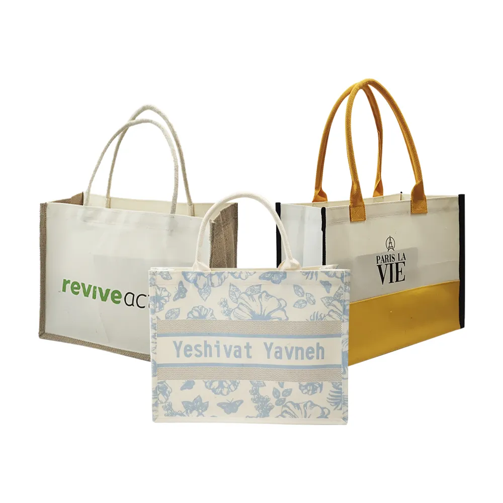 Custom Designer Bag Eco Linen Cotton Computer Handbag Exhibition Publicity Kit Reusable Shopping Bag With Printing Logo