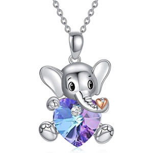 RisingMoon Romantic Rhinestone Crystal Necklace Silver Chain <strong>Elephant</strong> Love Heart Pendant Necklace Idea <strong>Gift</strong> <strong>for</strong> Girls <strong>Women</strong> - Product Image 4