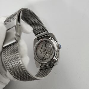 Men's 36.5mm Square Case Mineral Bubble <b>Mirror</b> Green Luminous Dial Watch with Custom Logo Stainless Steel Band Pointer Display - Product Image 6