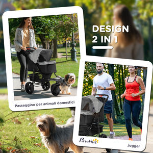 PawHut 2 in 1 Folding <b>3</b>-<b>Wheel</b> Dog <b>Stroller</b> with Brake, Storage Basket and Bottle Holder, Steel and Oxford, Grey and Black, 109.5 - Product Image 5