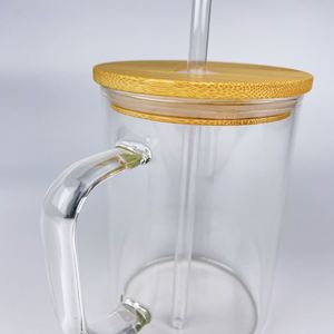 17Oz Sublimation Camper Reusable Blank Glass <b>Cup</b> Clear Coffee Mug With Bamboo Lid and Straw for Customized Gifts - Product Image 2