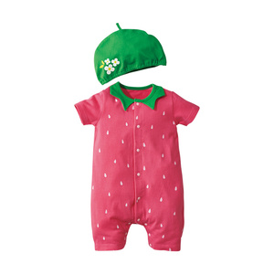 流行中国批发2 pcs新生儿夏装有机棉水果动物连衫裤 - Product Image 4