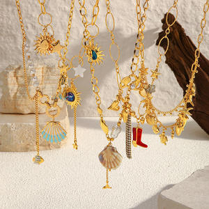 Kalung Wanita Lapis Emas 18K Bahan Stainless Steel Gaya Laut - Liontin Kerang, Matahari & Bintang Laut Perhiasan Fashion - Product Image 2