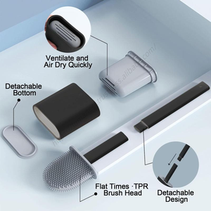 Brosse de nettoyage de toilettes intelligente en silicone noir détachable avec support, nouveau style, vente en gros 2025 - Product Image 5