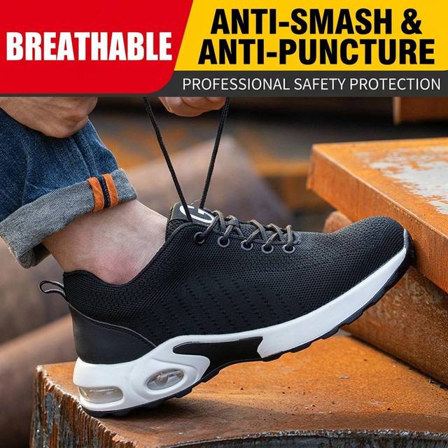 Construction Safety Shoes Flying Knit Upper Steel Toe for Midsole Mesh Lining Sneaker Anti-puncture Breathable Factory Work