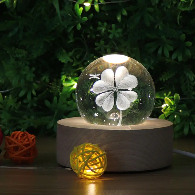 3D Crystal Ball Desk Lamp Kids Night Light Led Wood Led Lights For Bedroom Decor