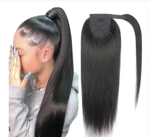 بيع بالجملة Ponytails شعر بشري بائع ، لف طبيعي حول ذيل حصان برباط