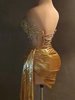 Jupes corset élégantes sans bretelles à paillettes 2 pièces ensemble dos nu formel Club fête Mini robe Sexy femmes scène danseuse Costumes