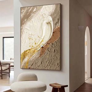 Toile abstraite texturée Wabi Sabi à rayures dorées faite à la main, art mural contemporain pour la maison et la galerie - Product Image 6