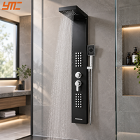 Colonne de douche commerciale en acier inoxydable 304 avec affichage numérique, cascade et pluie, pour projets hôteliers