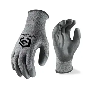 Knitted HPPE Anti-Cut PU HPPE Custom Logo En388 Personal Protective Equipment Cut Resistant Safety Work Gloves
