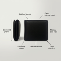 Portefeuille fin en cuir véritable pour homme Wriza, noir, fermeture pliante, design minimaliste, usage quotidien, portefeuille en cuir de chèvre noir WI 062 Premium
