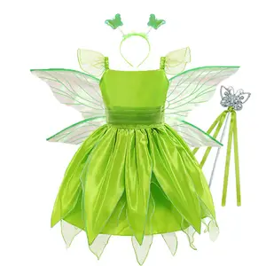 2023 Hot Sale Kids Green Fairy Dress Tinkerbell Princess Halloween Costumes for Girls