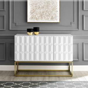 Buffet moderne en bois blanc avec base en métal doré pour le rangement à la maison dans la salle à manger, la cuisine, la chambre ou pour une utilisation hôtelière - Product Image 4