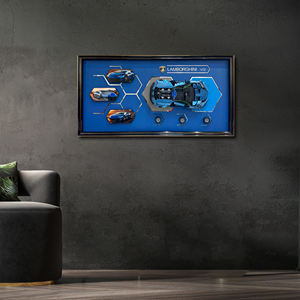 لوحات سيارات رياضية زرقاء بتصميم أصلي حديث مباشرة من المصنع، فن جداري راقي بإطارات خشبية صلبة لغرف الطعام والمعيشة - Product Image 4