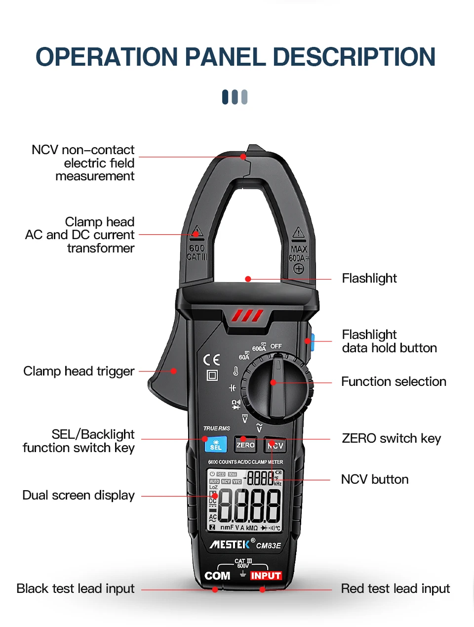 Pince Ampèremétrique Multimètre Numérique AC DC MESTEK Clamp Meter