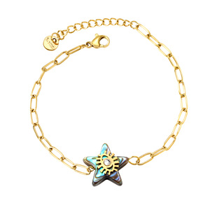 Star Shape Zinc Alloy Bracelet With <b>Abalone</b> <b>Shell</b> Inlay For Gift Fashion Jewelry - Product Image 2