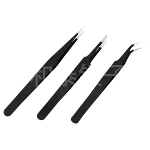 Suministro directo de fábrica de un juego de pinzas de acero inoxidable de tres piezas, herramienta de pinzas para modelismo DIY, pinzas curvas negras extra gruesas y - Product Image 5