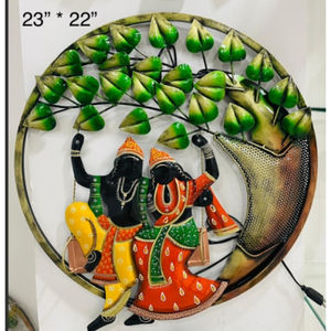 Décoration murale en métal artisanale, soudée à la main, finition émaillée peinte à la main, cadre en bois rustique pour les célébrations de Diwali et de retraite - Product Image 3