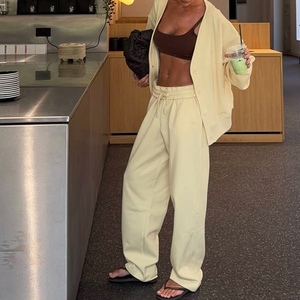 Ensemble de 2 pièces décontractées tendance : cardigan boutonné de style nouveau et pantalon ample à taille haute de couleur unie - Product Image 2